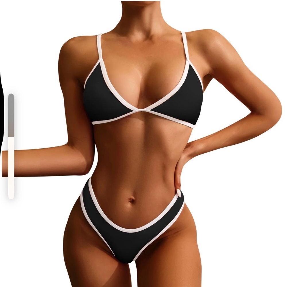 Sexy Cheeky Esssut Trendy Women Solid Bandage Bikini Split Swimsuit Black XL